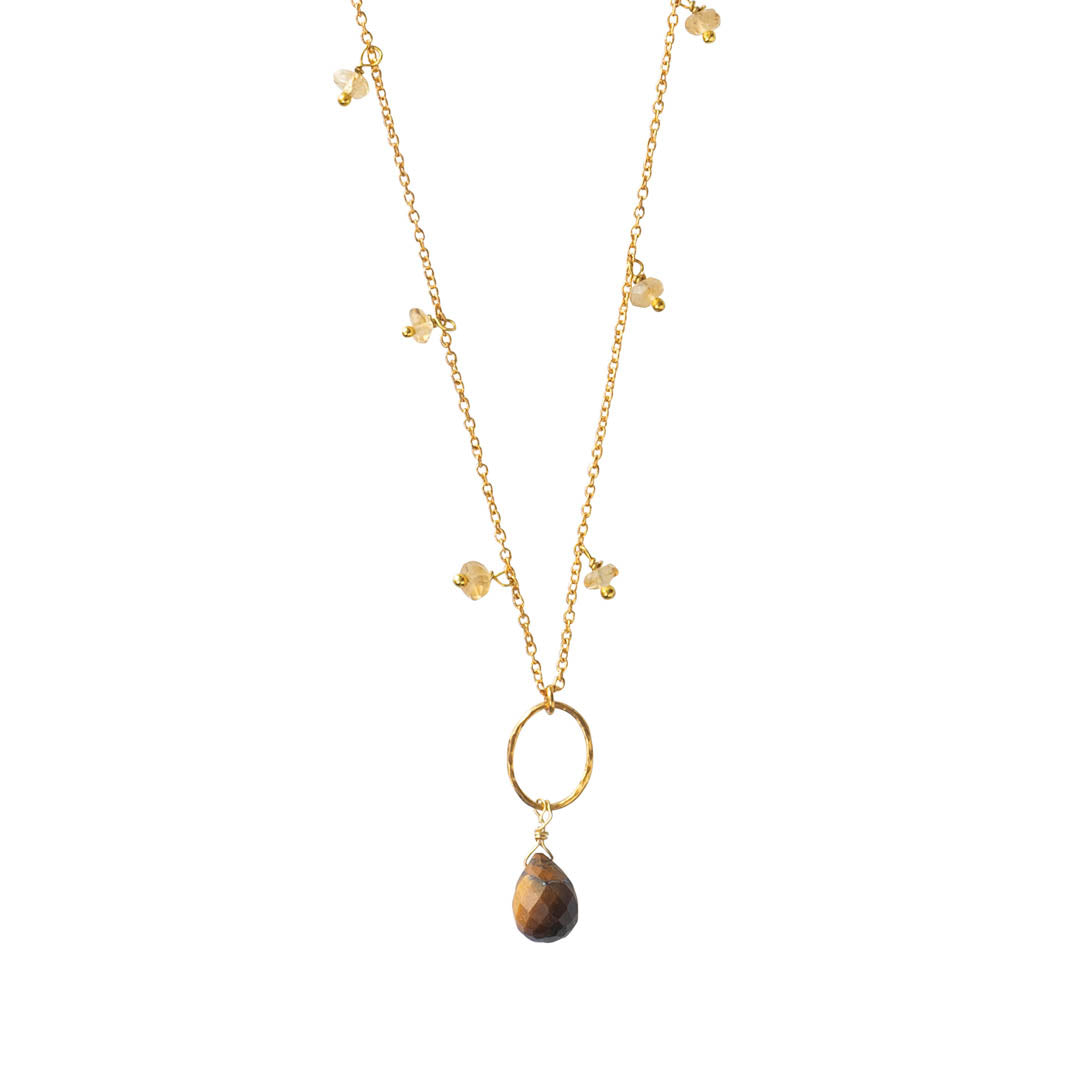 Heaven Citrine Tiger Eye Gold Necklace