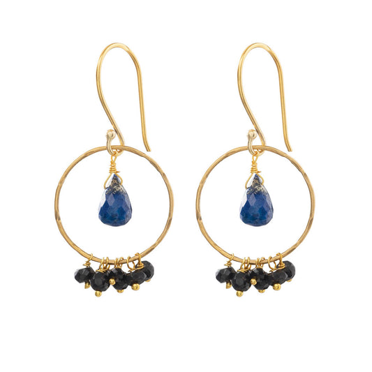 Fireworks Lapis Lazuli Black Onyx Gold Earrings