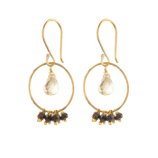 Fireworks Citrine Tiger Eye Gold Earrings