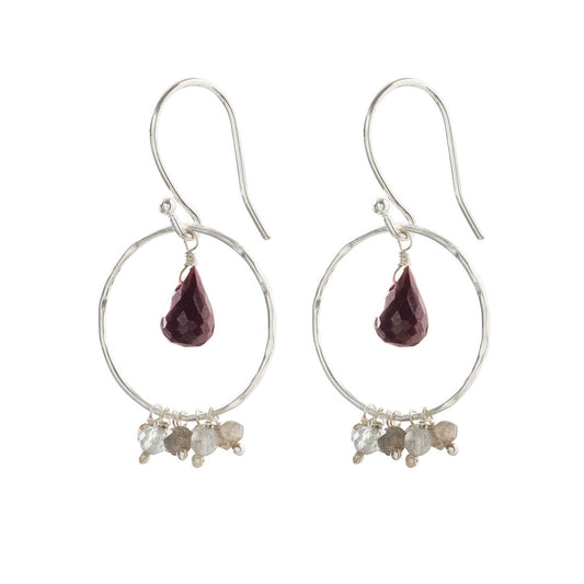 Fireworks Garnet Labradorite Silver Earrings