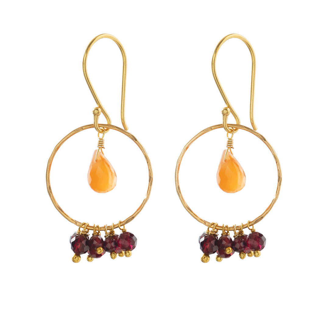 Fireworks Carnelian Garnet Gold Earrings