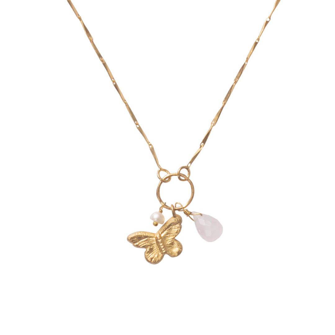 Pleasant Rose Quartz Gold Plated Necklace