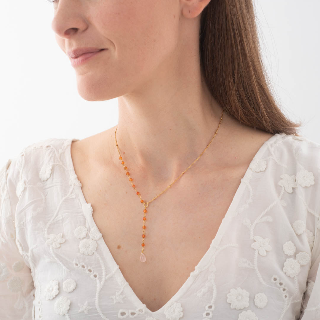 Dawn Carnelian Rose Quartz Gold Necklace