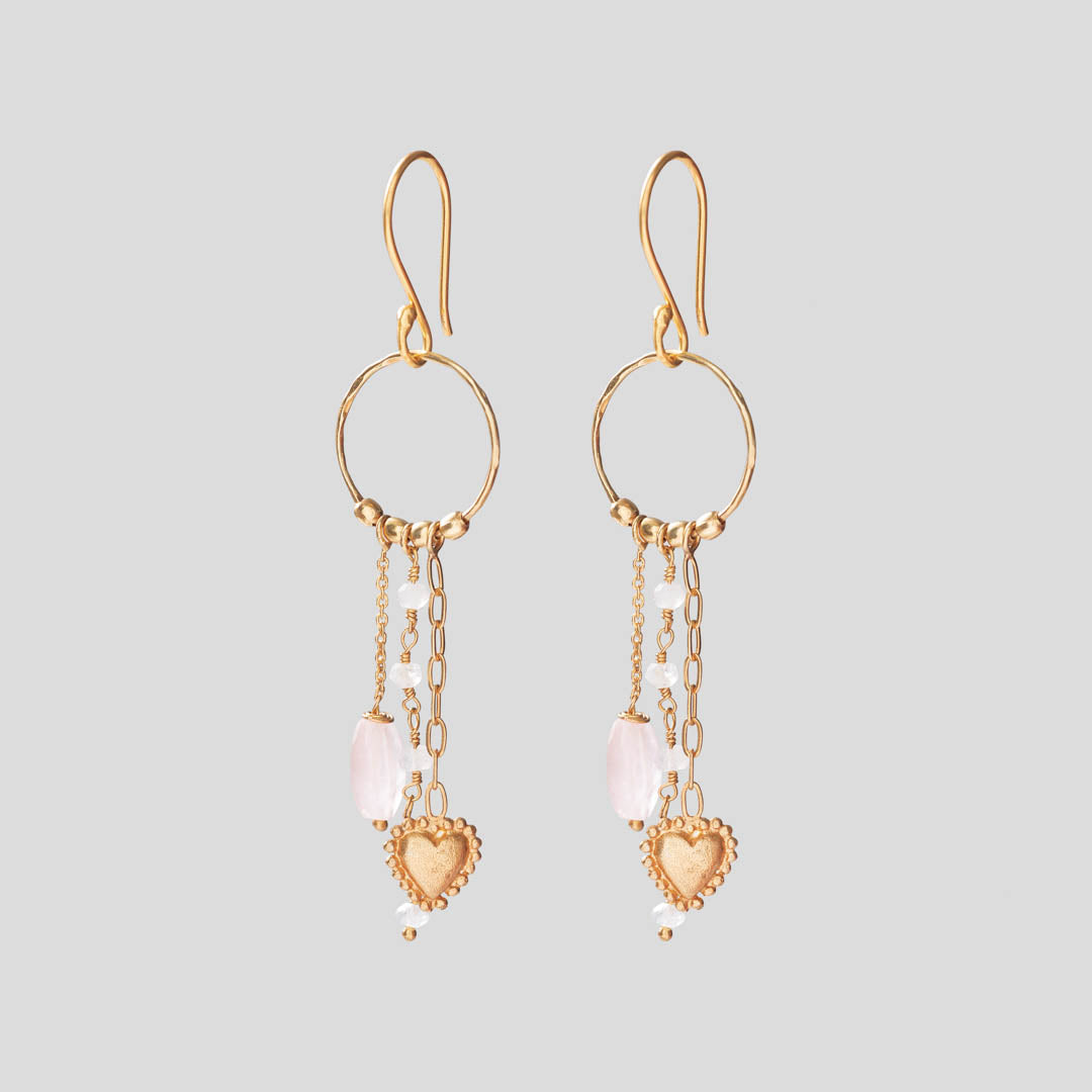 Balance Rose Quartz Moonstone Gold Plated Earrings