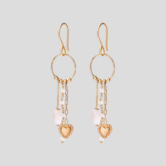 Balance Rose Quartz Moonstone Gold Plated Earrings