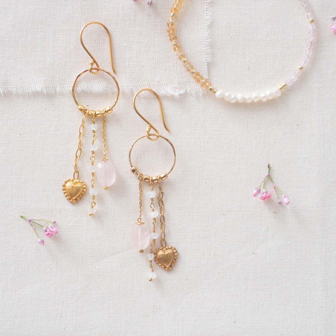 Balance Rose Quartz Moonstone Gold Plated Earrings