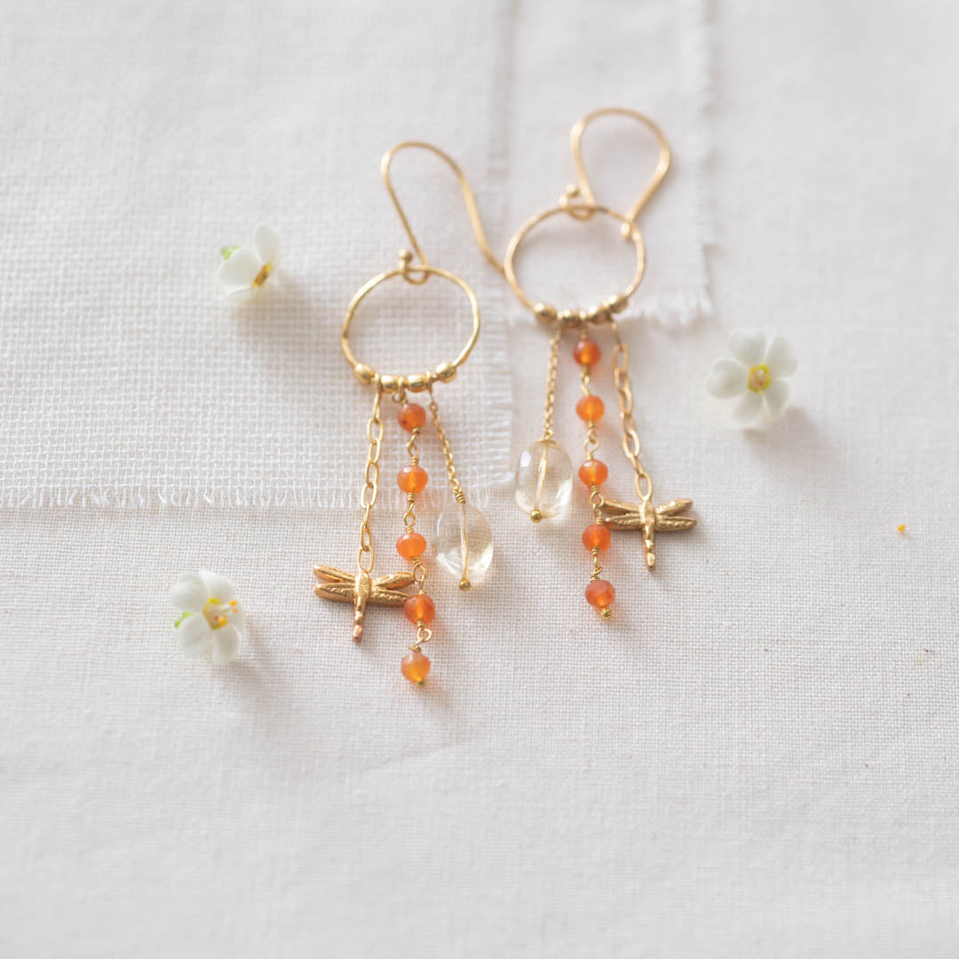 Balance Citrine Carnelian Gold Plated Earrings