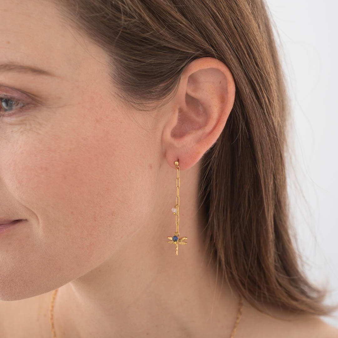 Sympathy Moonstone Lapis Lazuli Gold Plated Earrings