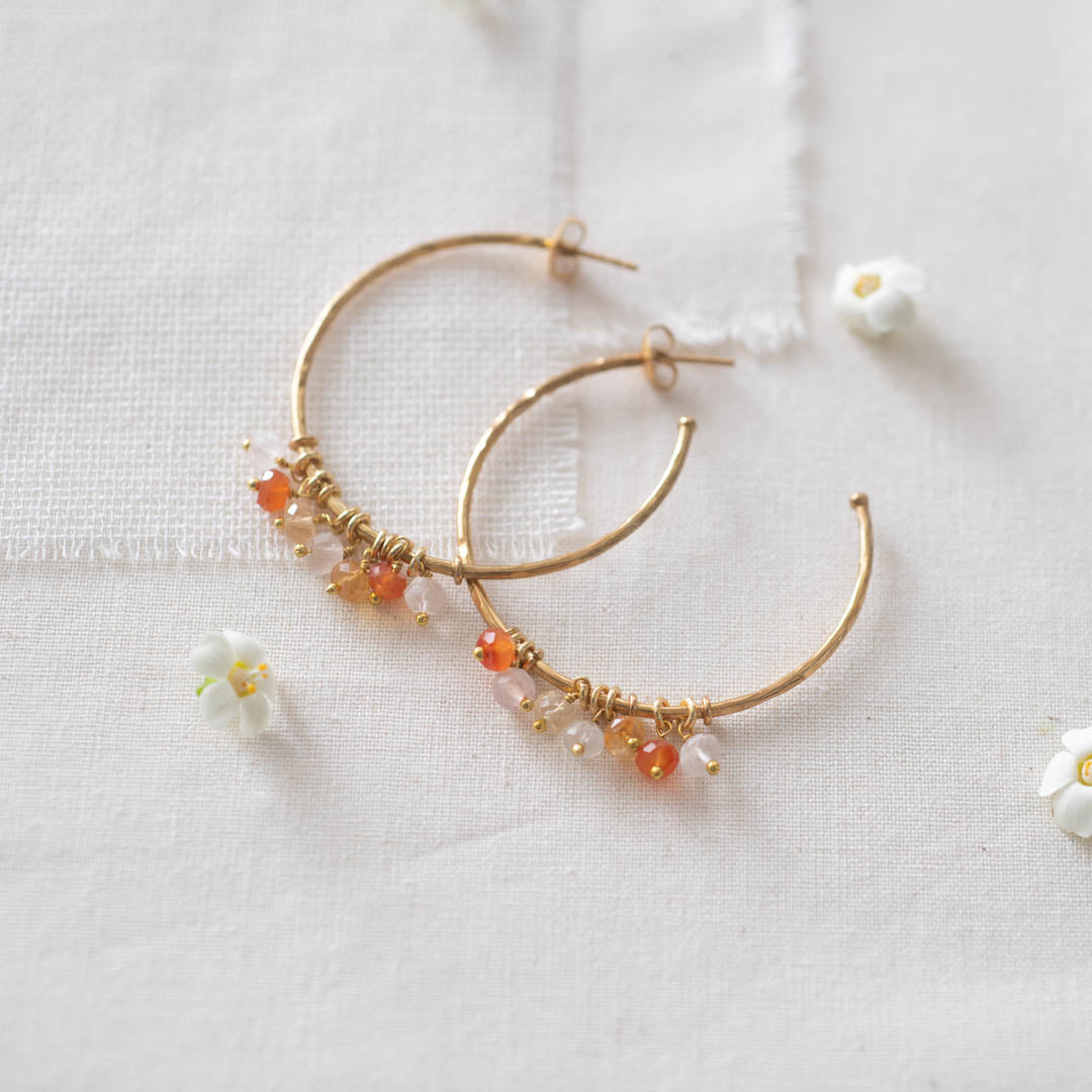 Aurora Rose Quartz Carnelian Citrine Gold Plated Earrings