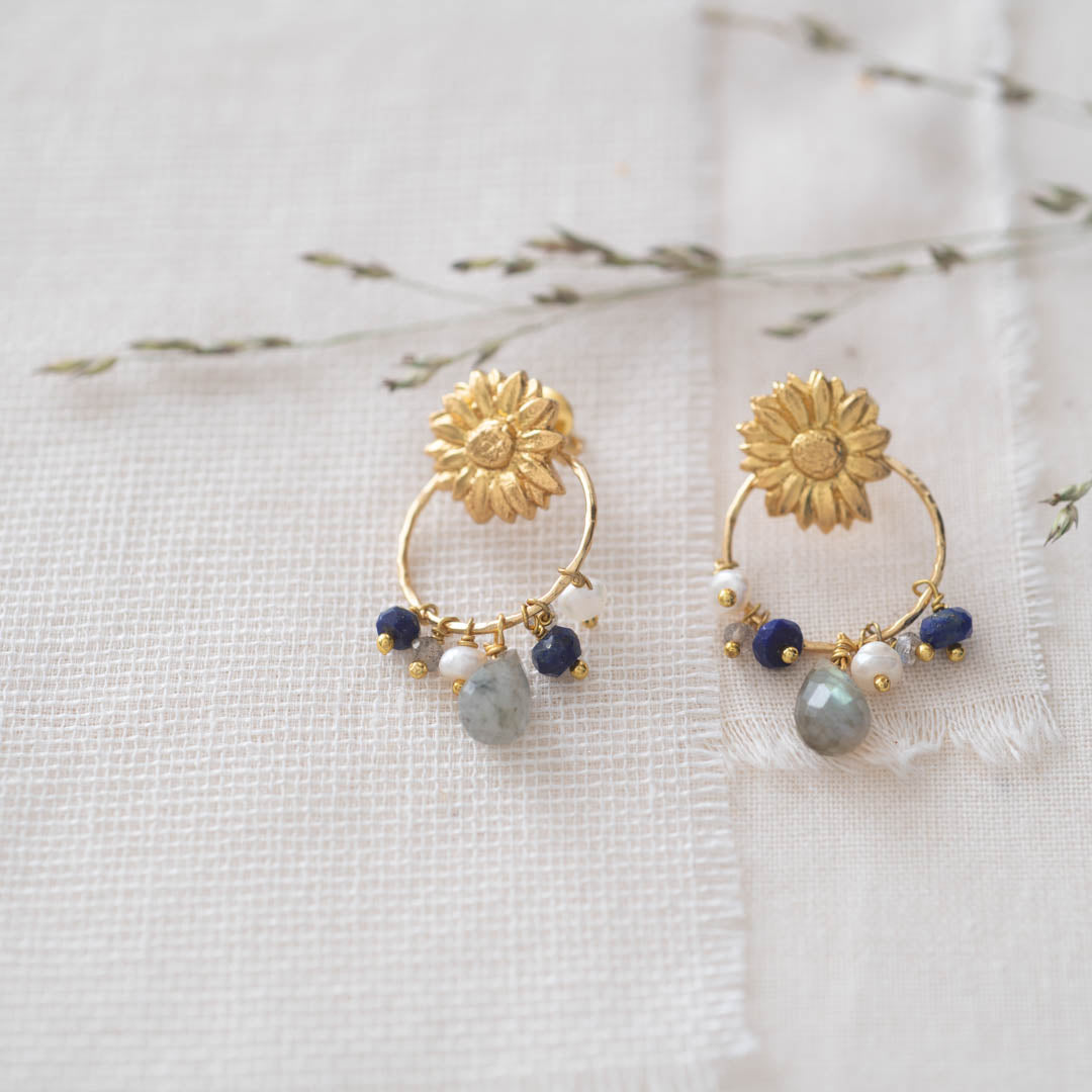 Euphoria Labradorite Lapis Lazuli Gold Plated Earrings