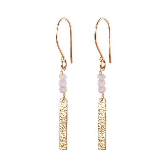 Bar Rose Quartz Gold Plated Earrings