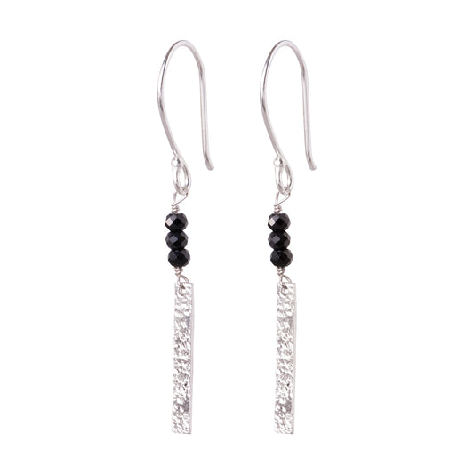 Bar Black Onyx Silver Plated Earrings