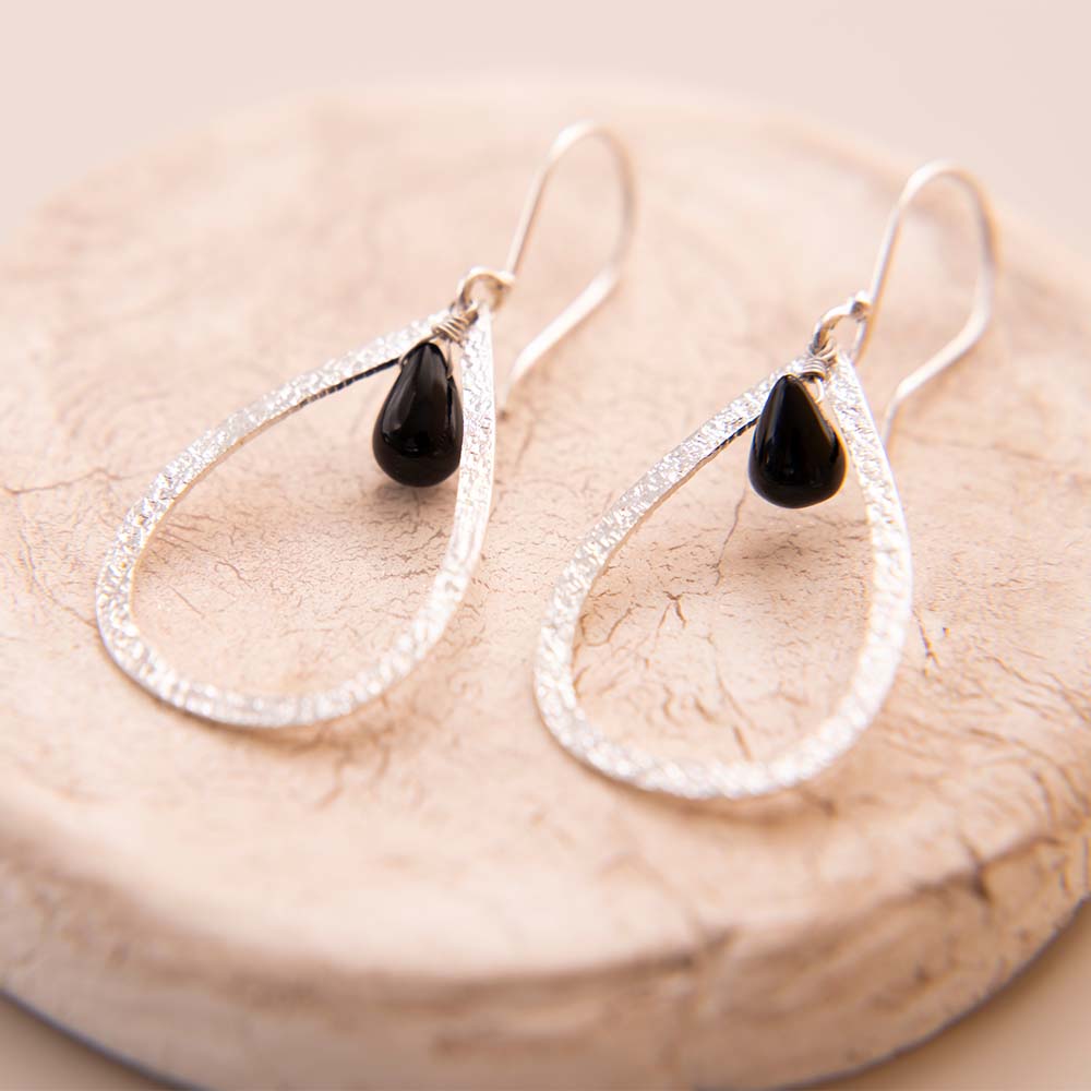 Affection Black Onyx Silver Plated Earrings