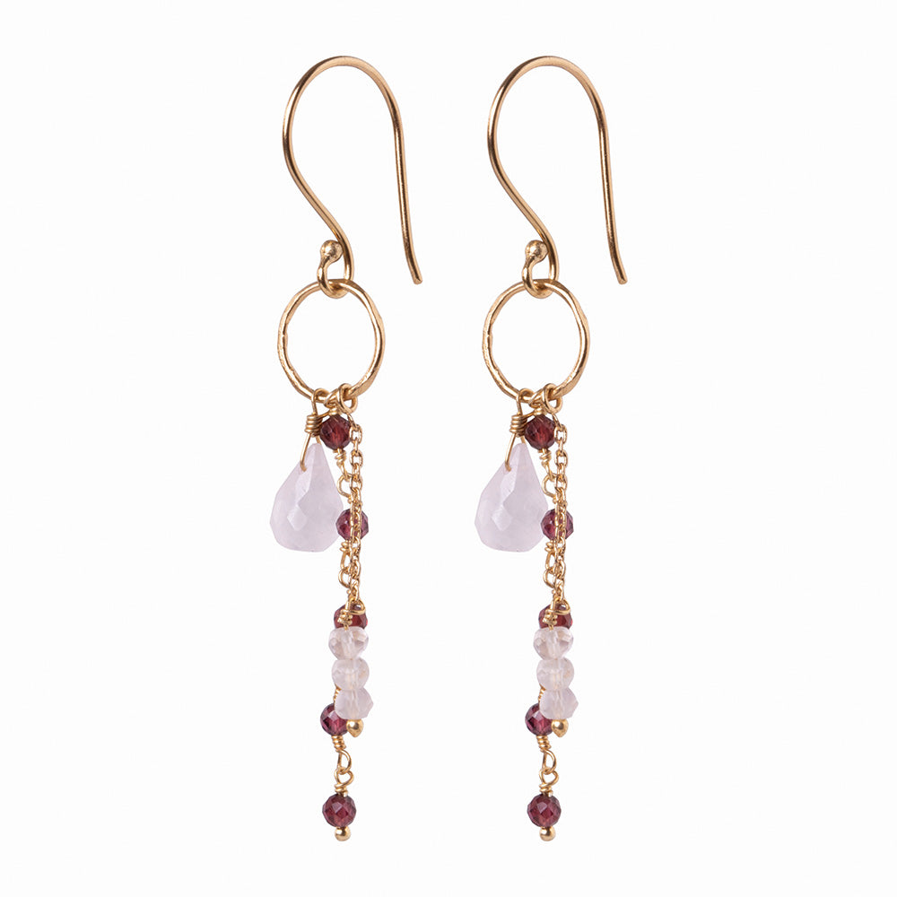 Pleased Rose Quartz Garnet Gold Plated Earrings