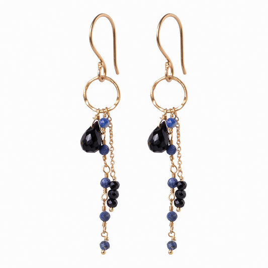 Pleased Black Onyx Lapis Lazuli Gold Plated Earrings