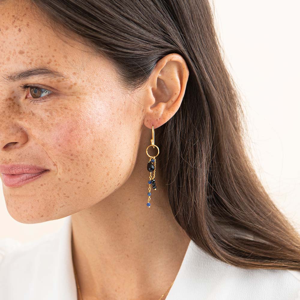 Pleased Black Onyx Lapis Lazuli Gold Plated Earrings