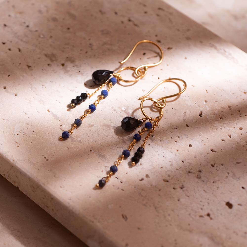 Pleased Black Onyx Lapis Lazuli Gold Plated Earrings