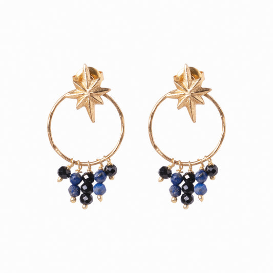 Victory Black Onyx Lapis Lazuli Gold Plated Earrings