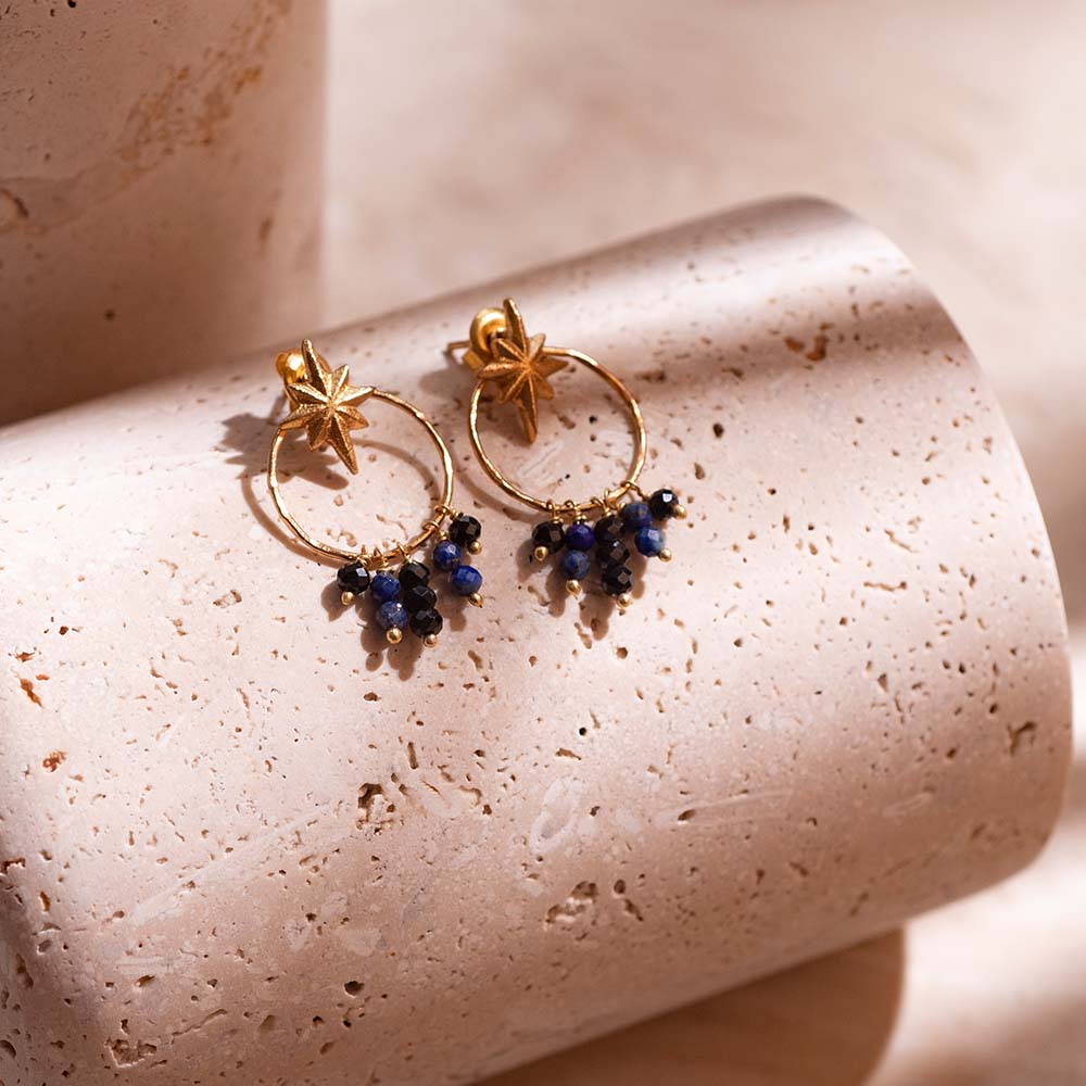 Victory Black Onyx Lapis Lazuli Gold Plated Earrings