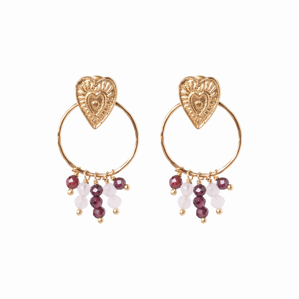 Victory Garnet Rose Quartz Gold Plated Earrings