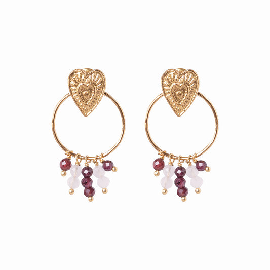 Victory Garnet Rose Quartz Gold Plated Earrings