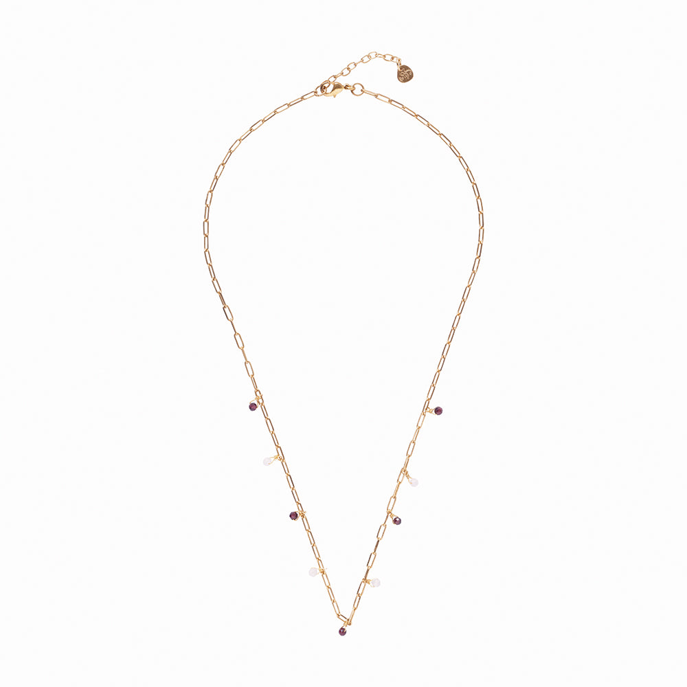 Spontaneous Garnet Rose Quartz Gold Plated Necklace