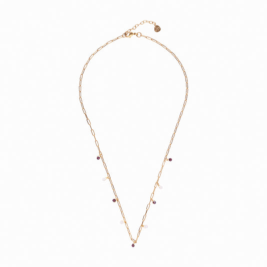 Spontaneous Garnet Rose Quartz Gold Plated Necklace