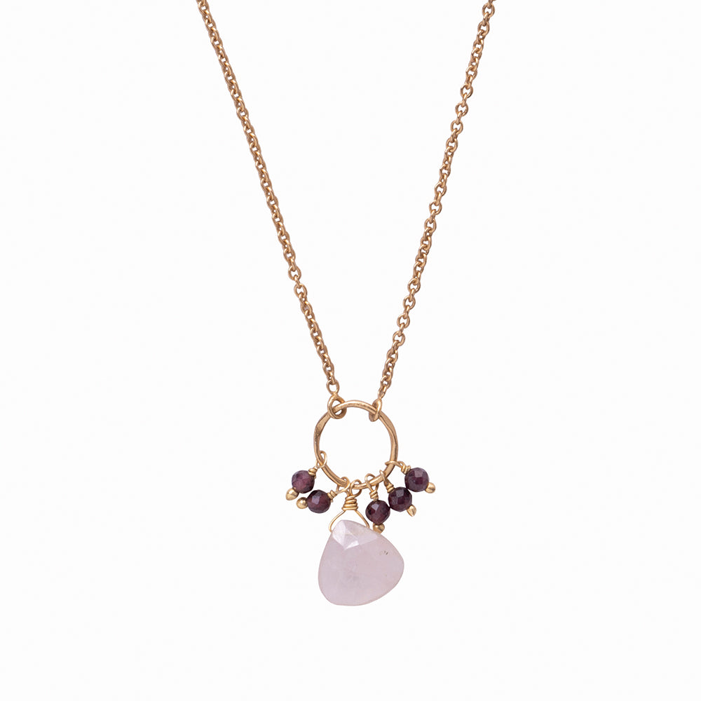 Illusion Rose Quartz Garnet Gold Plated Necklace