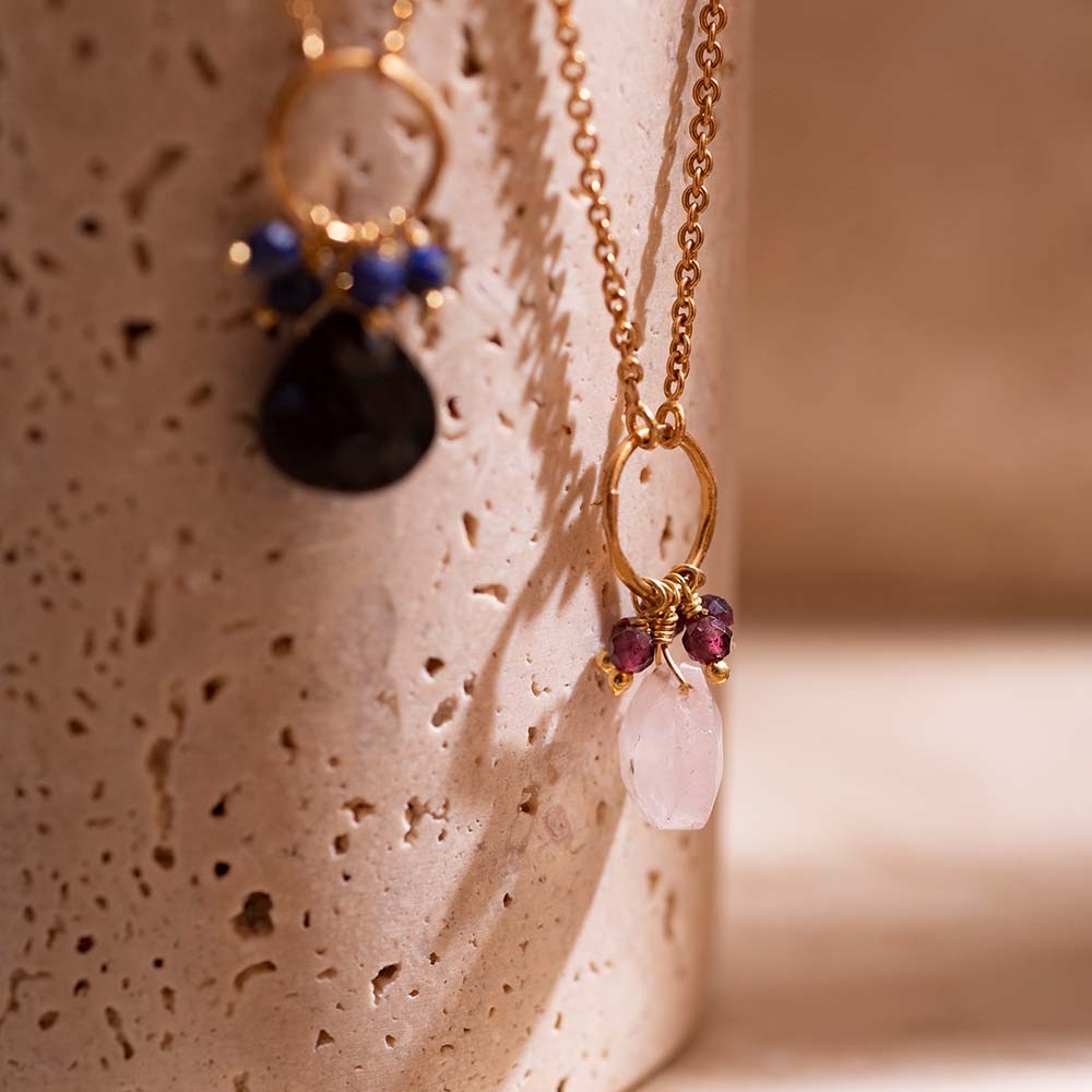 Illusion Rose Quartz Garnet Gold Plated Necklace