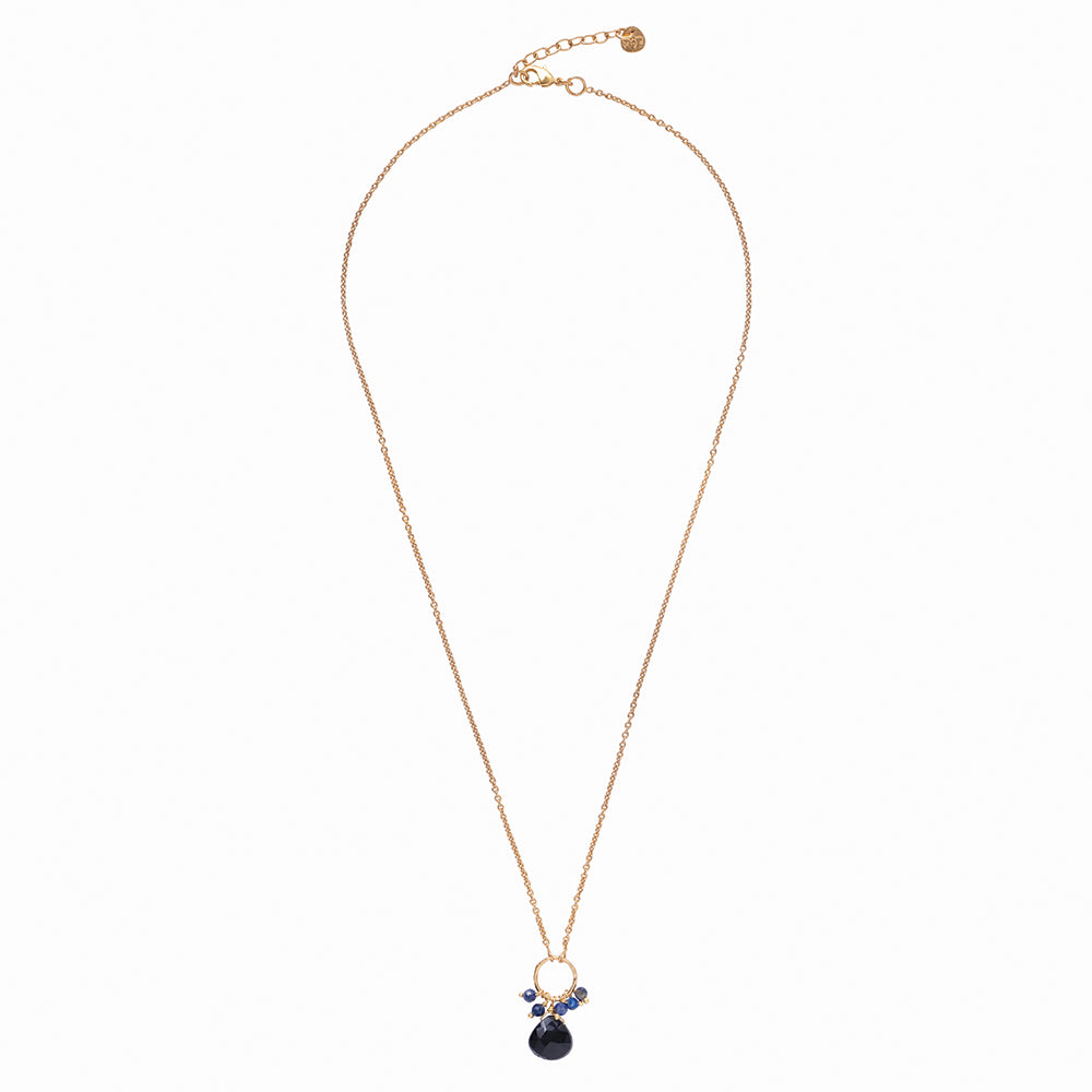 Illusion Black Onyx Lapis Lazuli Gold Plated Necklace