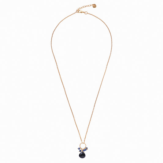 Illusion Black Onyx Lapis Lazuli Gold Plated Necklace