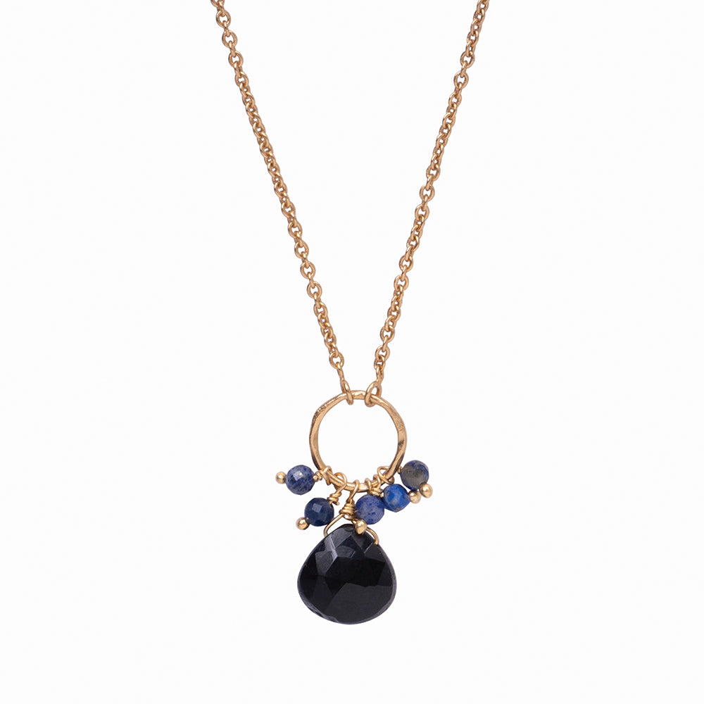 Illusion Black Onyx Lapis Lazuli Gold Plated Necklace