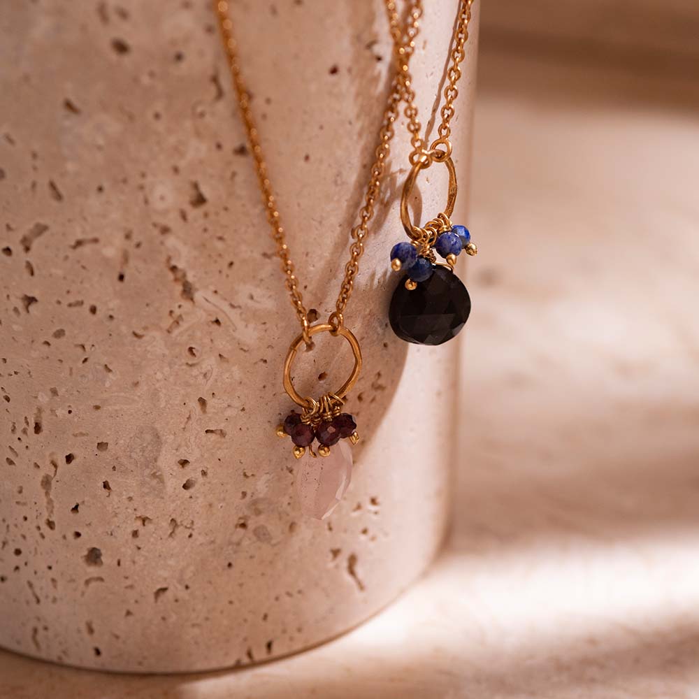 Illusion Black Onyx Lapis Lazuli Gold Plated Necklace