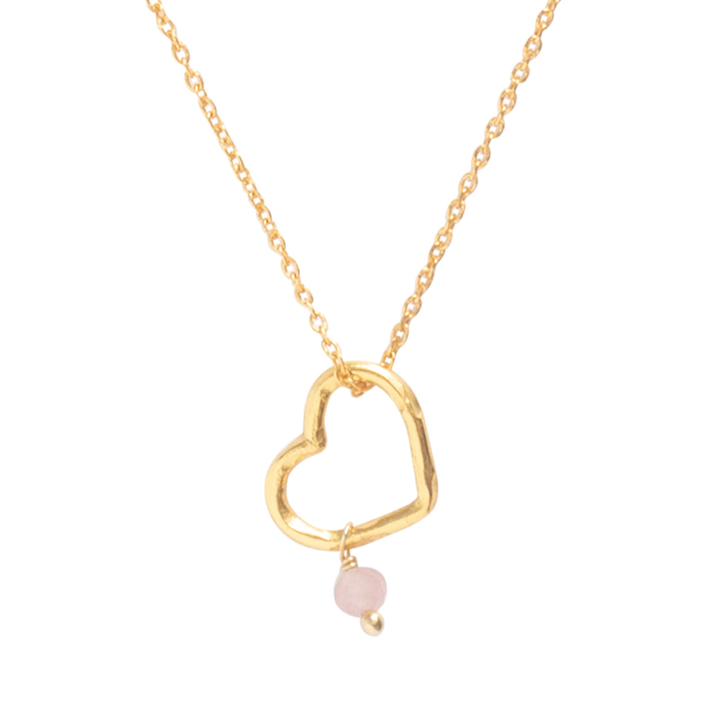 Gift Set Open Heart Rose Quartz Gold Plated