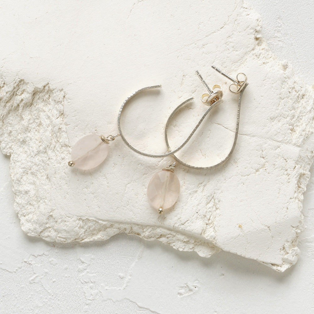 Fascinated Rose Quartz Earrings Silver Plated