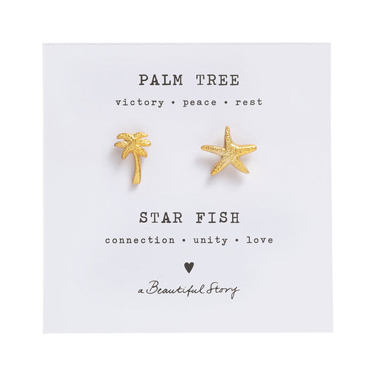 Brooch Set Palm tree - Starfish Gold Plated