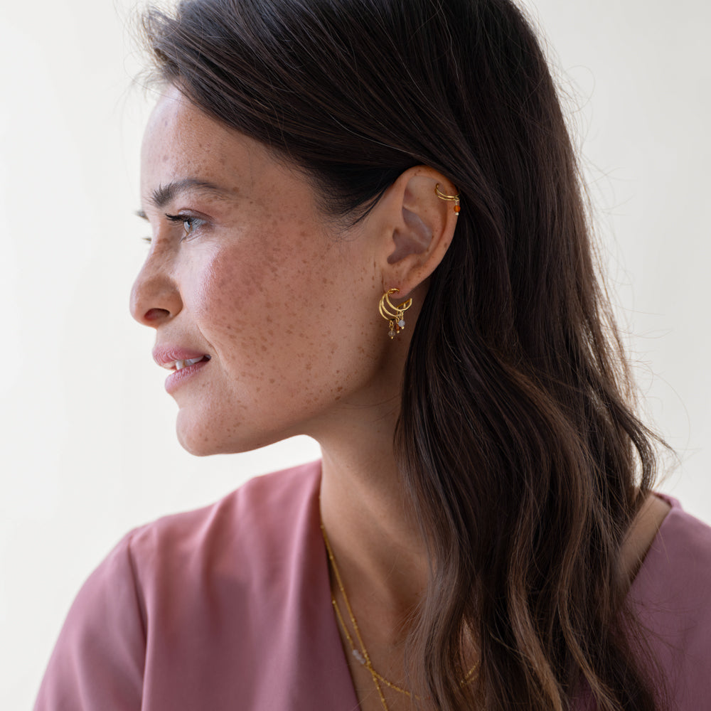 Gemstone Ear cuff Carnelian Gold Plated