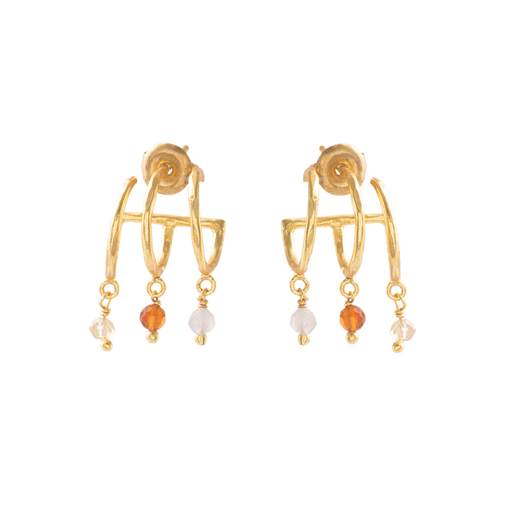 Enchanted Rose Quartz Carnelian Citrine Gold Plated Earrings