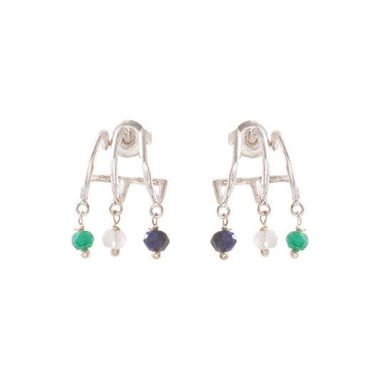 Enchanted Aventurine Moonstone Lapis Lazuli Silver Plated Earrings