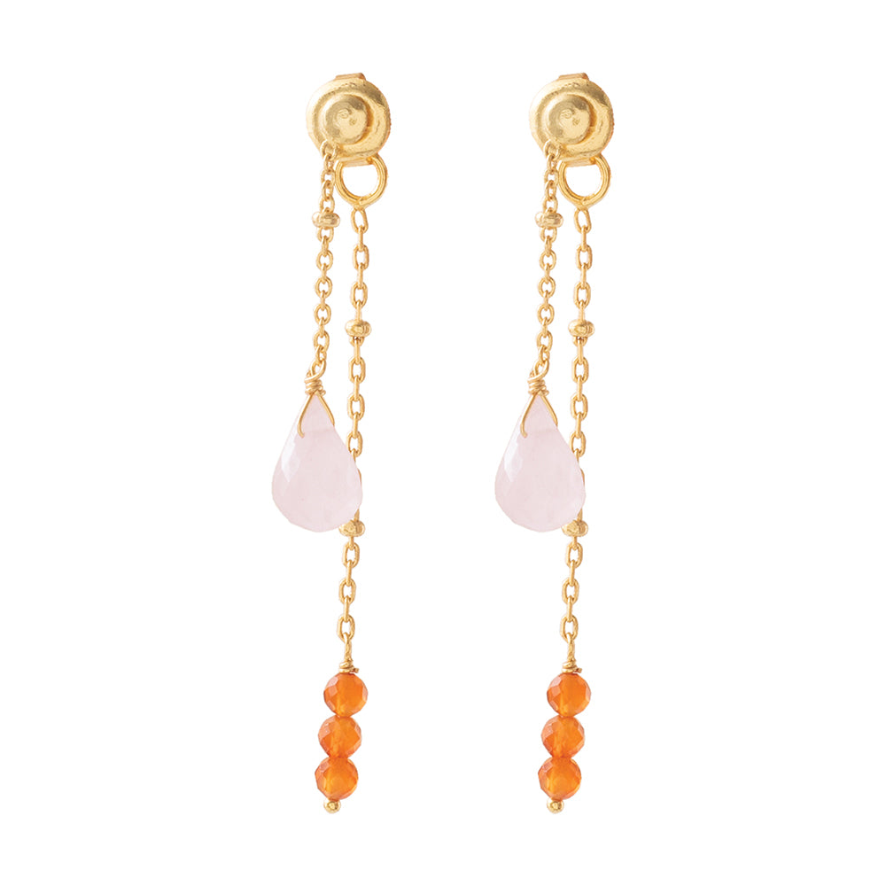 Felicity Rose Quartz Carnelian Gold Plated Earrings