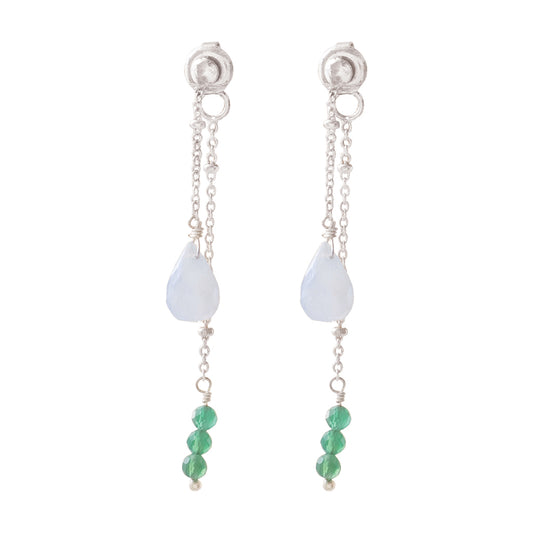 Felicity Blue Lace Agate Aventurine Silver Plated Earrings