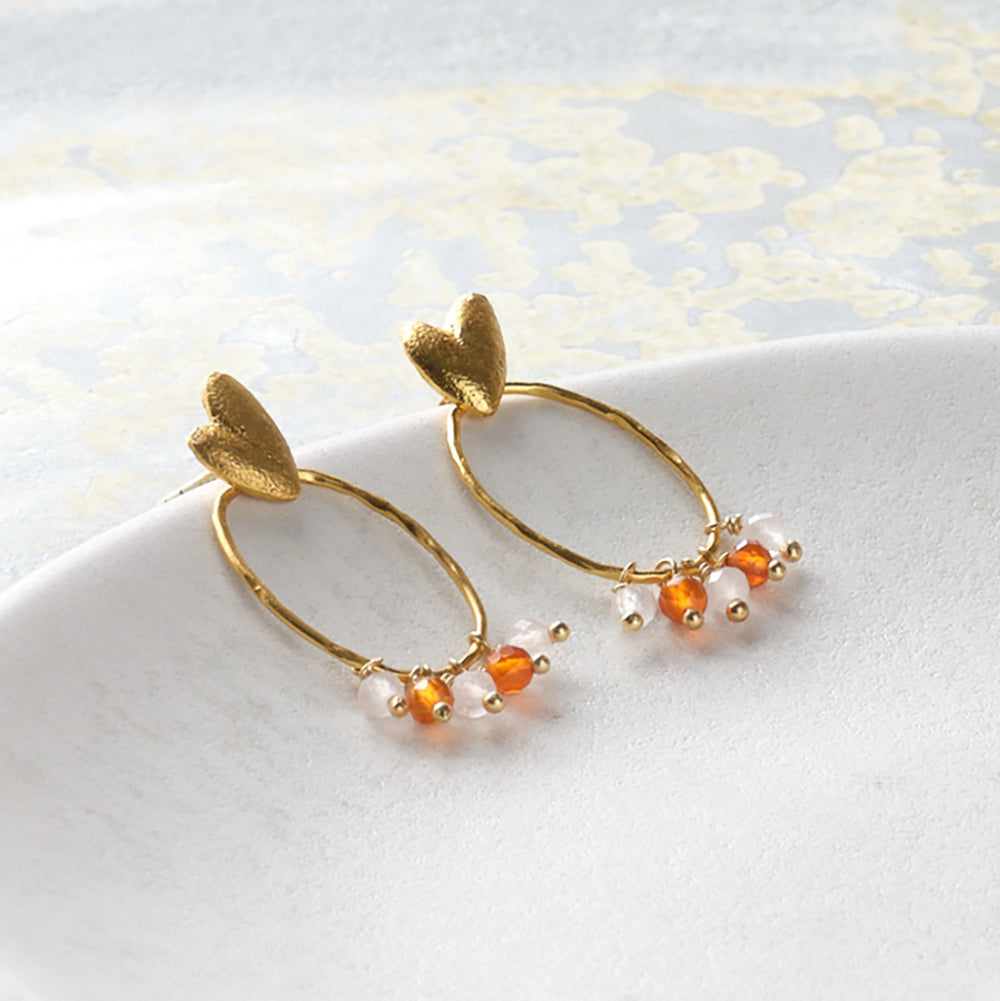 Showing Carnelian Rose Quartz Gold Plated Earrings