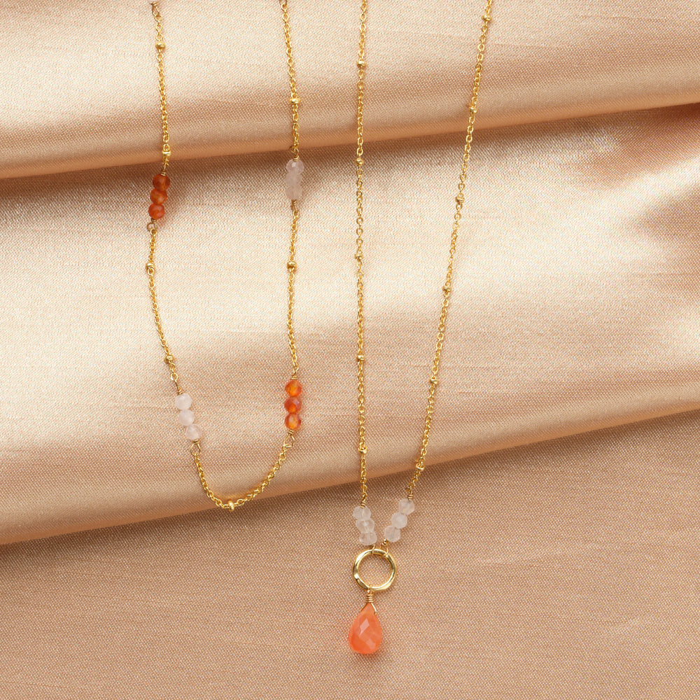 Longing Rose Quartz Carnelian Gold Plated Necklace