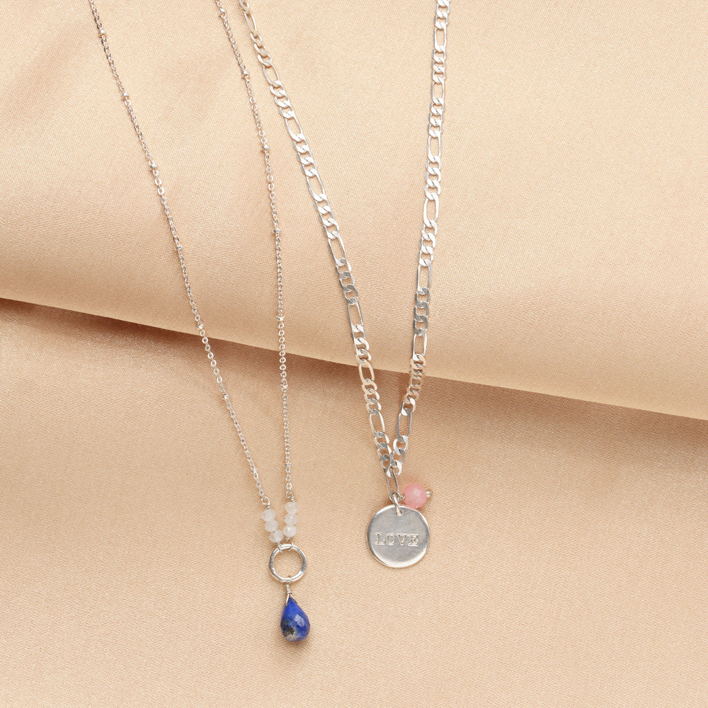 Wanted Lapis Lazuli Moonstone Silver Plated Necklace