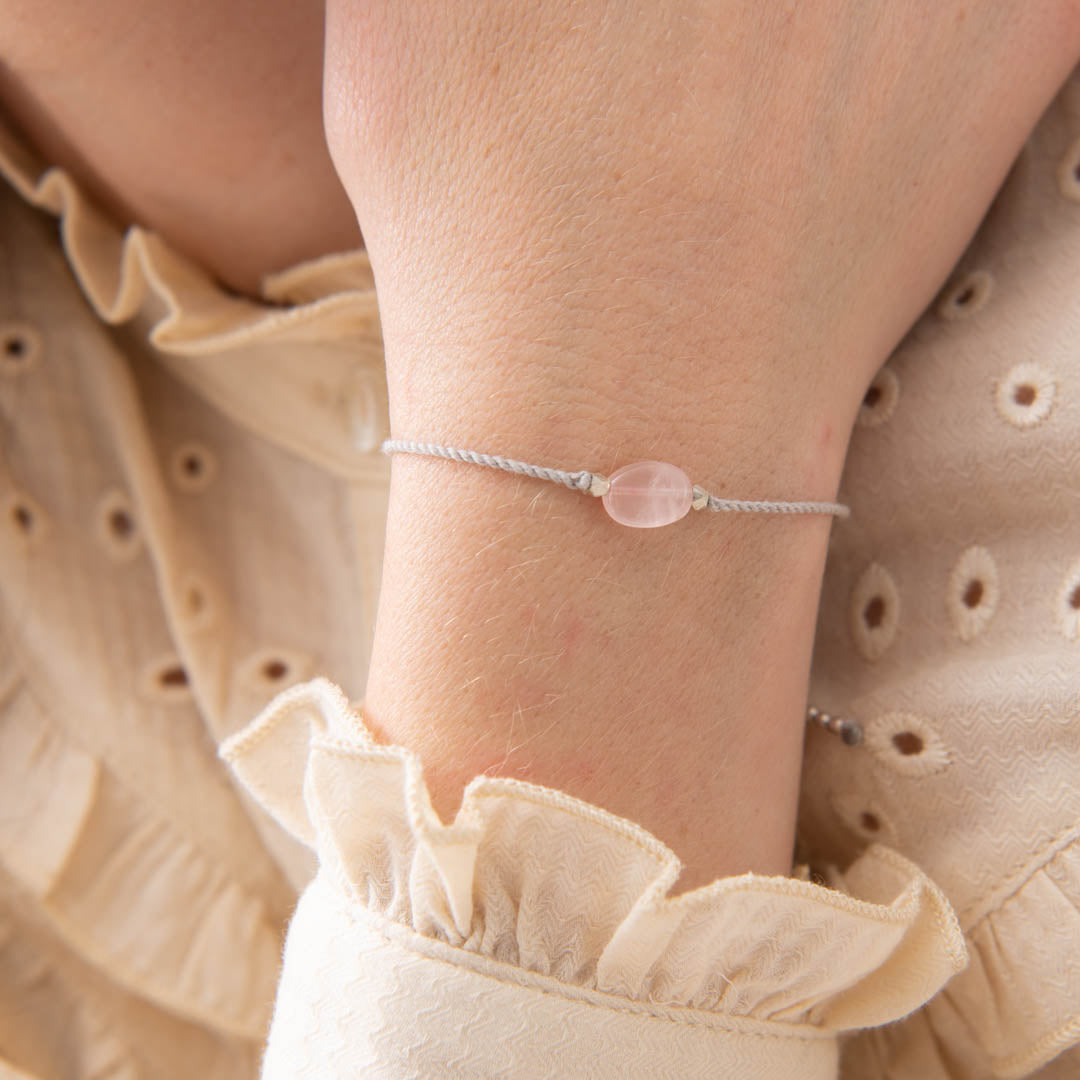 Gemstone Card Rose Quartz Silver Colored Bracelet