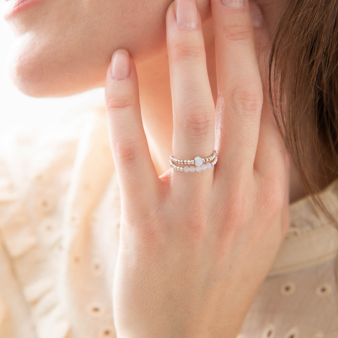 Sparkle Blue Lace Agate Silver Colored Ring - S/M