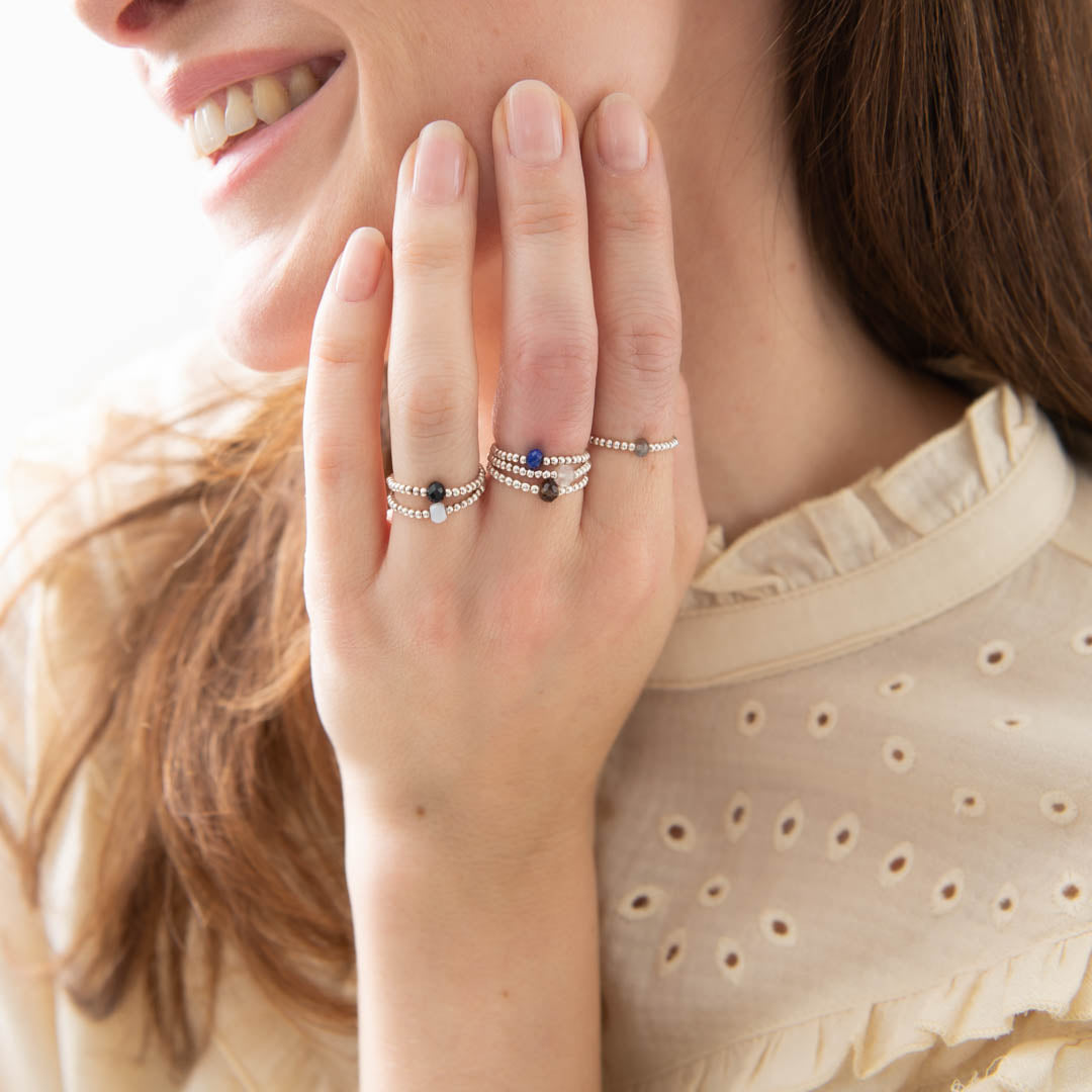 Sparkle Blue Lace Agate Silver Colored Ring - S/M