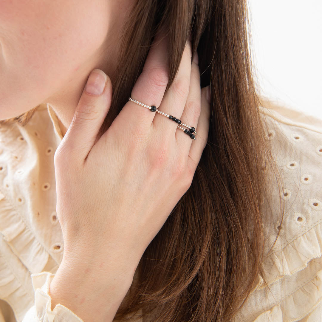 Beauty Black Onyx Silver Colored Ring - S/M