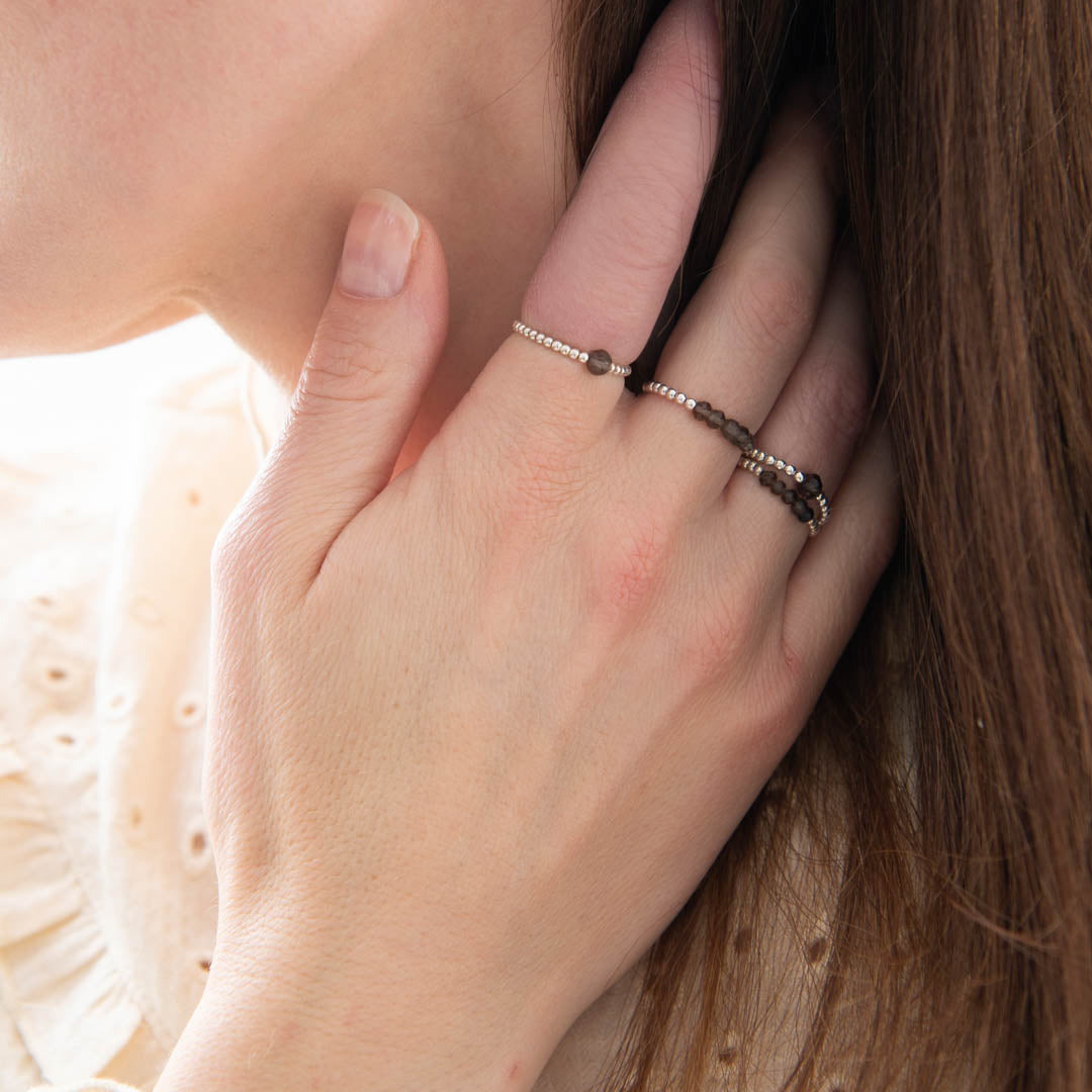 Beauty Smokey Quartz Silver Colored Ring - S/M