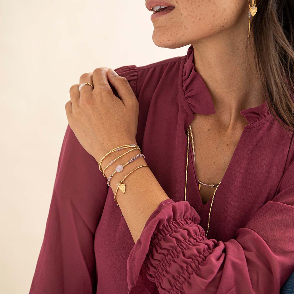 Shiny Rose Quartz Gold Colored Bracelet